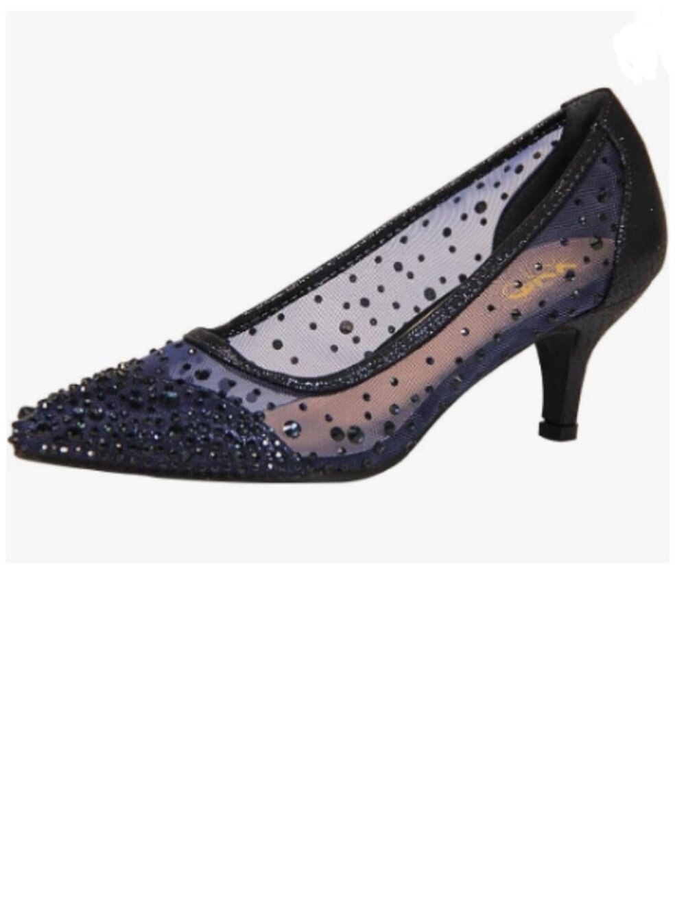 XYD Navy Pointed Toe Slip On Graceful Mesh Pumps Rhinestone Kitten Heels Shoes